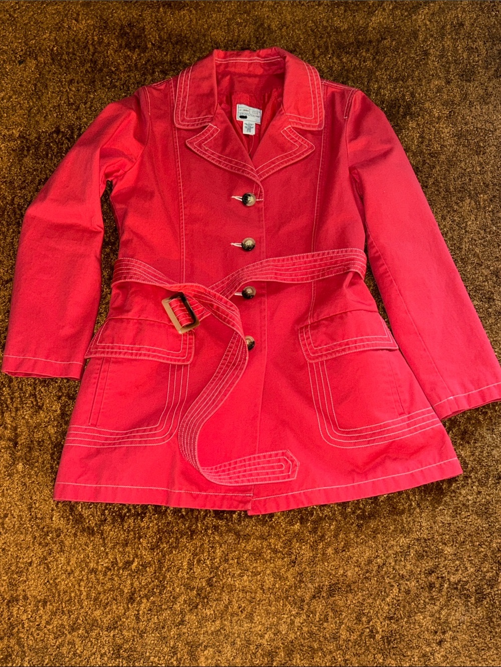 Old Navy Red Belted Blazer with Contrast Topstitching